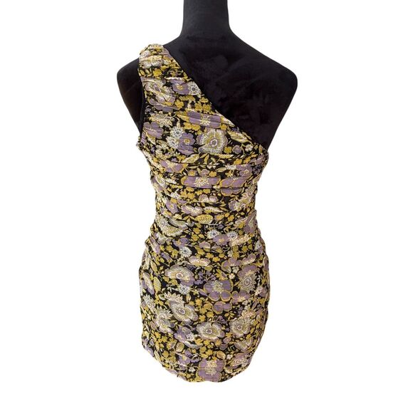 Zara Women's Sexy Floral One Shoulder‎ Whimsigoth Boho Gathered Mini Dress M - Picture 7 of 16
